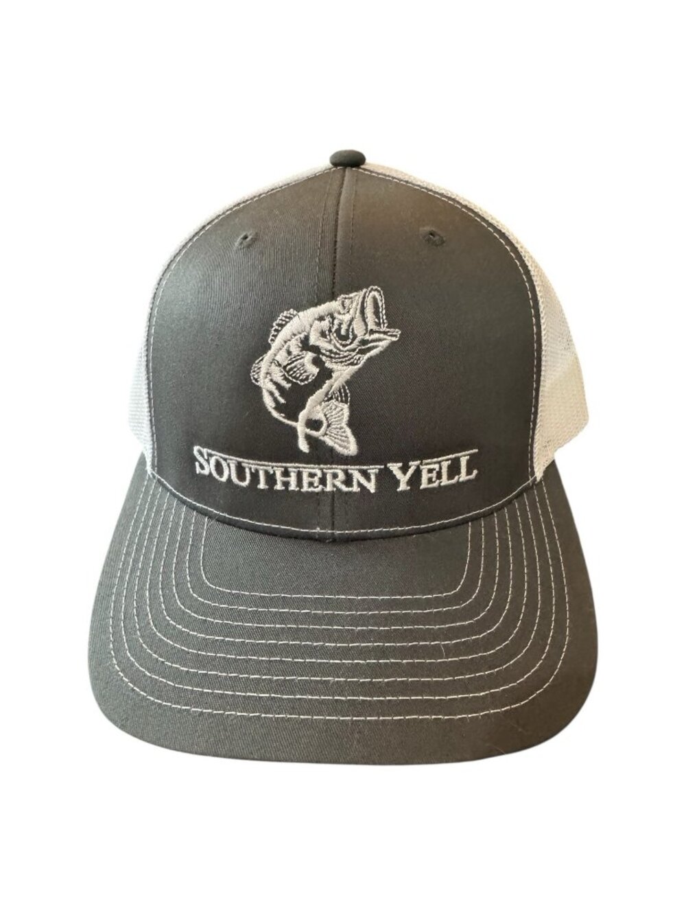 SOUTHERN YELL FISH LOGO ADJUSTABLE SNAPBACK TRUCKER/MESH HAT/CAP, GRAY/white